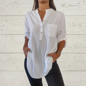 Cotton, Sequin and V-Neck Casual Shirt (Free Shipping)