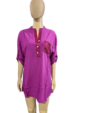 Cotton, Sequin and V-Neck Casual Shirt (Free Shipping)