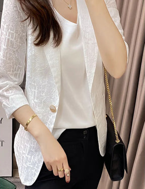 Azaleia Lace Blazer - Floral Lace Details and Special Brooch, Elegance for the Brightest Days